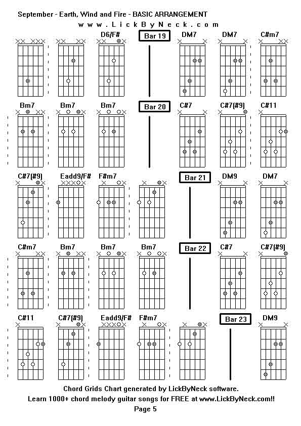 Chord Grids Chart of chord melody fingerstyle guitar song-September - Earth, Wind and Fire - BASIC ARRANGEMENT,generated by LickByNeck software.